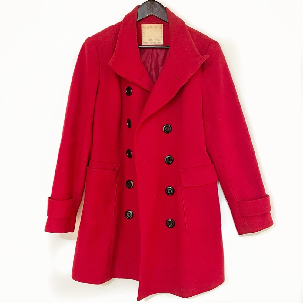 Forever 21 Red Double Breasted Pea Coat